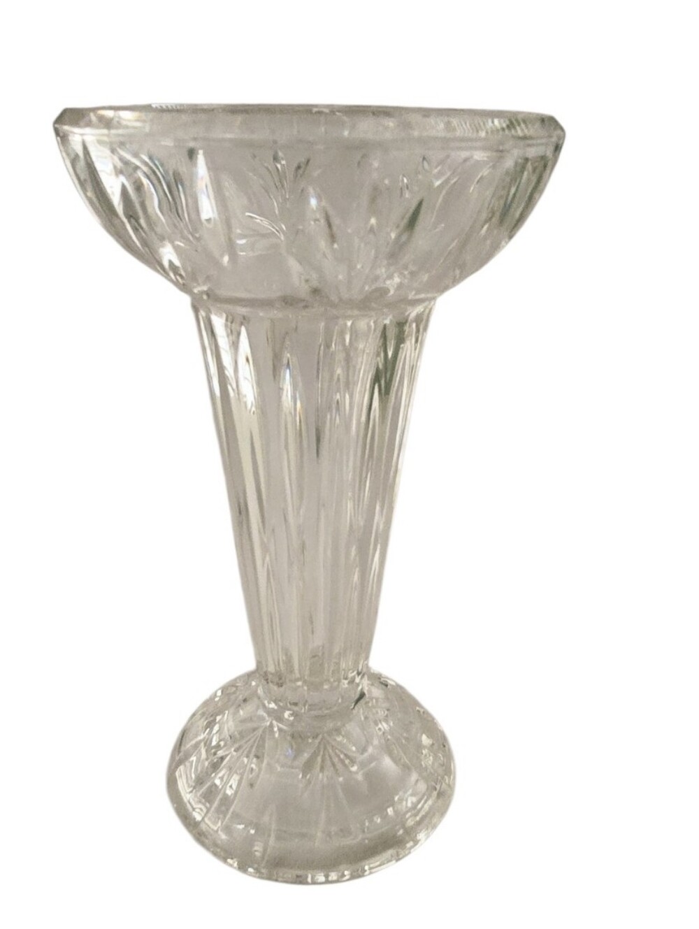 Vintage Cut Crystal Trumpet Vase 8" Starburst Clear Glass Floral Vase - Picture 2 of 8